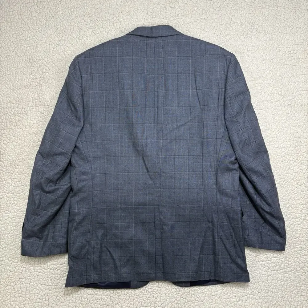 Lauren Ralph Lauren Blazer‎ 42R Blue Windowpane Single Vent Silk Wool Blend